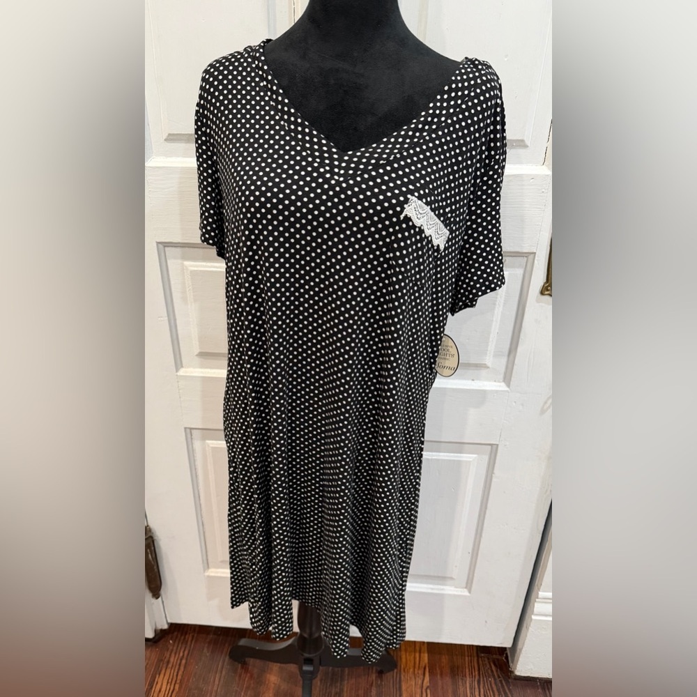 Soma Cool Nights Polka Dot Crochet Lace Pocket Dress VNeck Nightgown Nwt Sz L